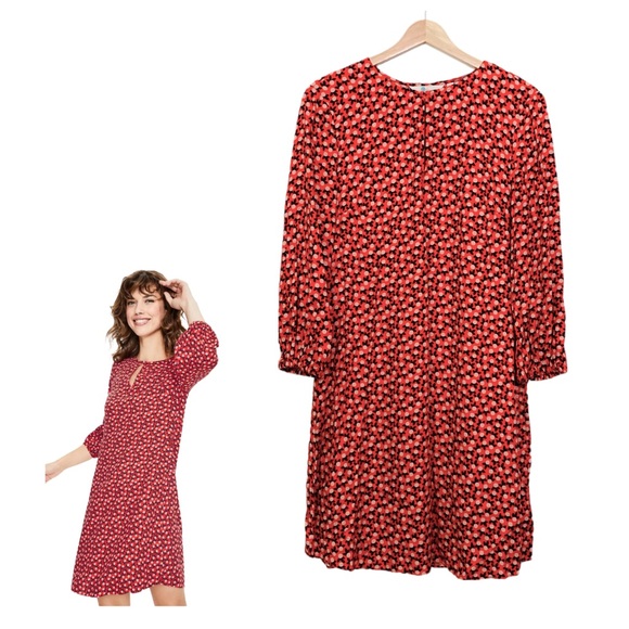 Boden Dresses & Skirts - Boden Vanessa Dress Red 3/4 Sleeves Midi Length NWT Relaxed Fit Ditsy Sz 8